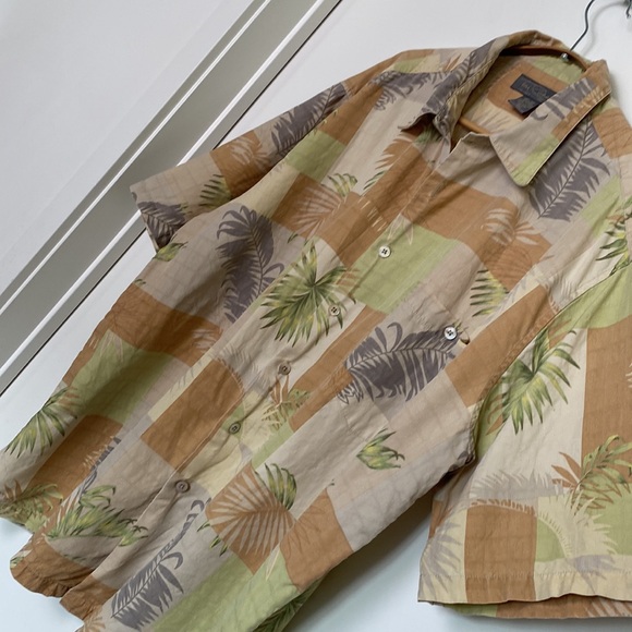 Vintage 90s Silk Hawaiian Shirt Men 2XL Cream Tan Palm Fronds USA Camp Festival - Picture 4 of 13